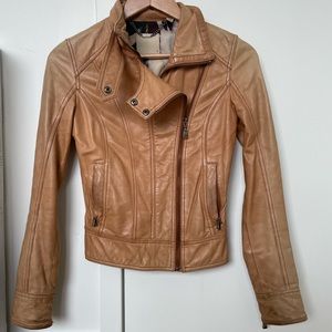 Ted Baker Leather Biker Jacket Camel